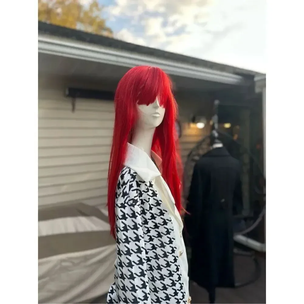 Beautiful red wig with bangs 22 inch synthetic heat resistant
